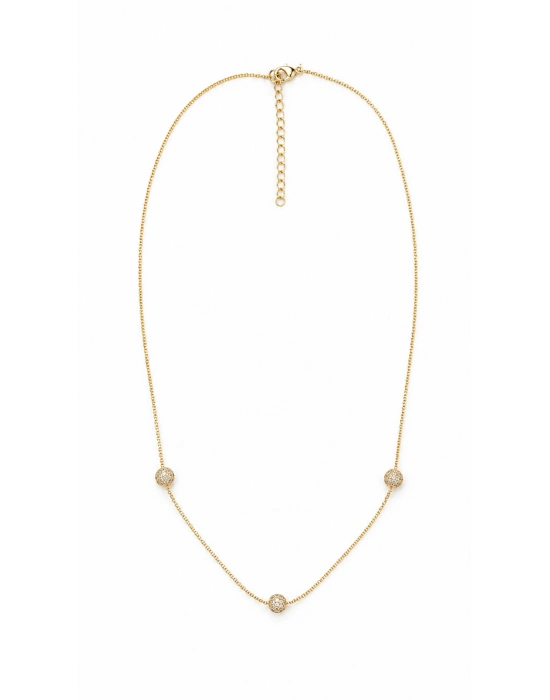 Taş İşleme Top Detay İnce Gold Kadın Kolye (45cm)