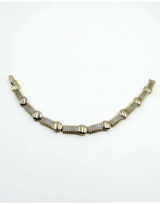 Taşlı Plaka Bombe Detay Bileklik(19cm)