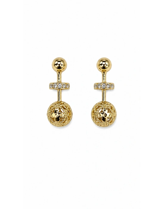 Top Detay Çivili Gold Küpe