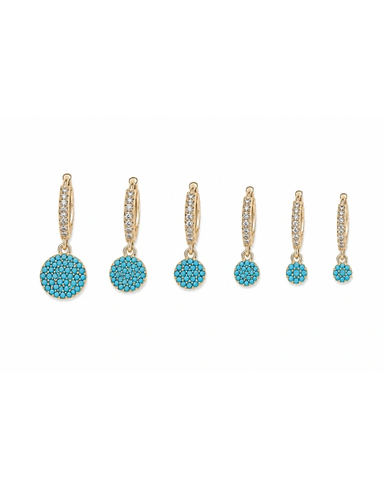 Turkuaz Taş İşleme 6lı Set Küpe
