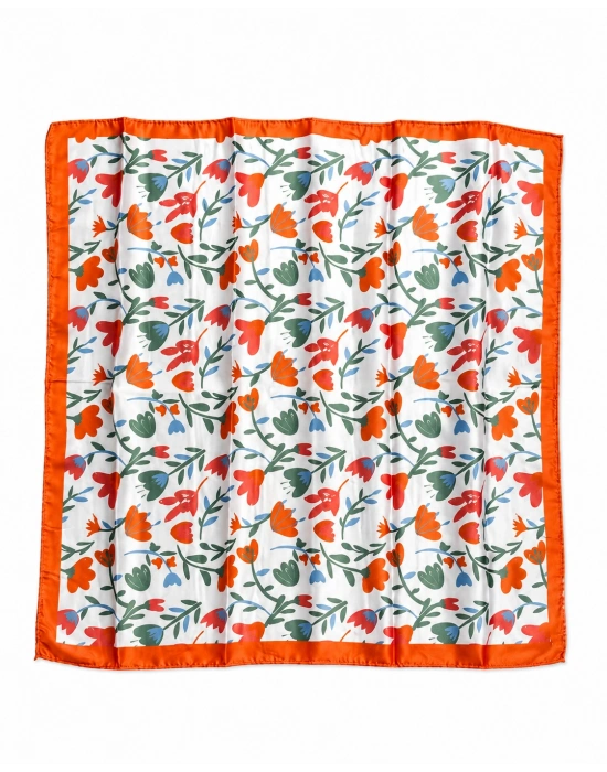 Turuncu Lale Desen Fular 50x50