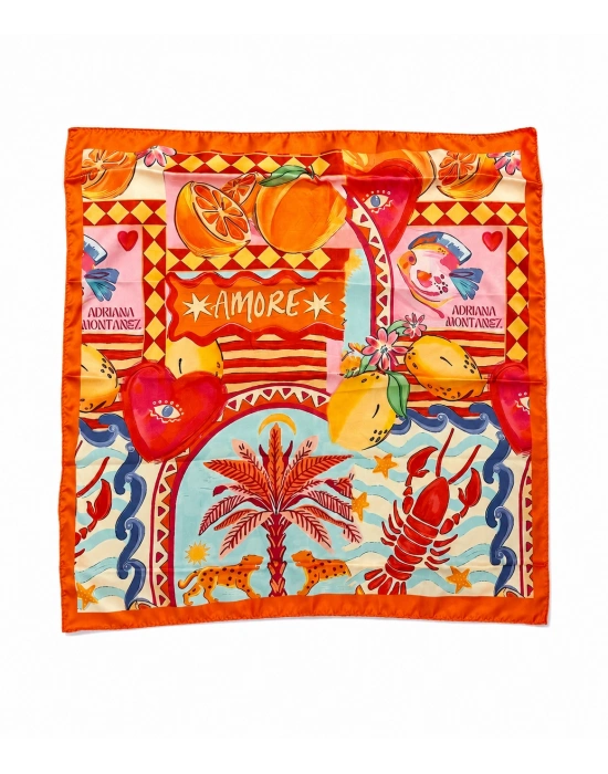 Turuncu Yaz Desen Amore Fular 50x50