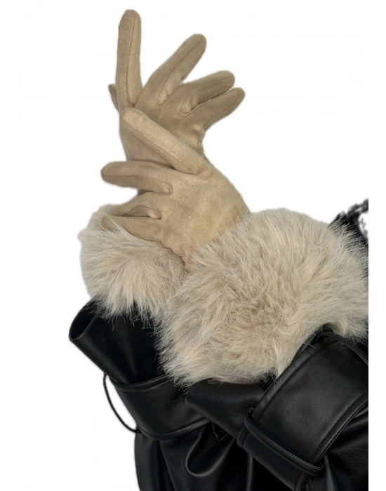 Tüylü Süet Eldiven(krem)