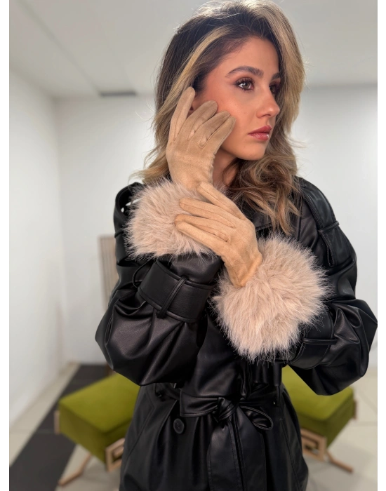 Tüylü Süet Eldiven(krem)