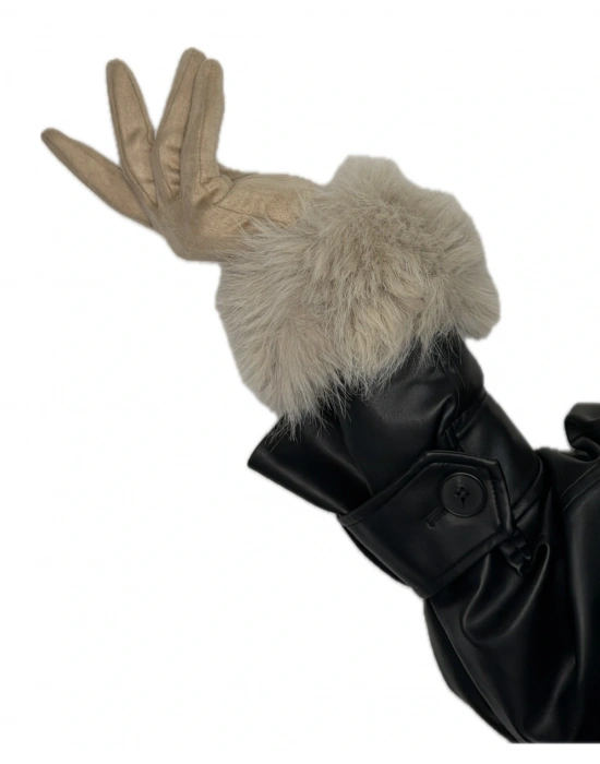 Tüylü Süet Eldiven(krem)