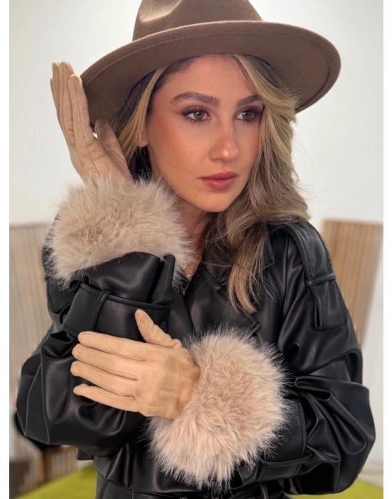 Tüylü Süet Eldiven(krem)