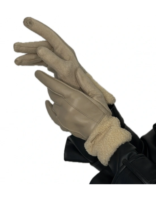 Tüysüz Deri Eldiven(krem)