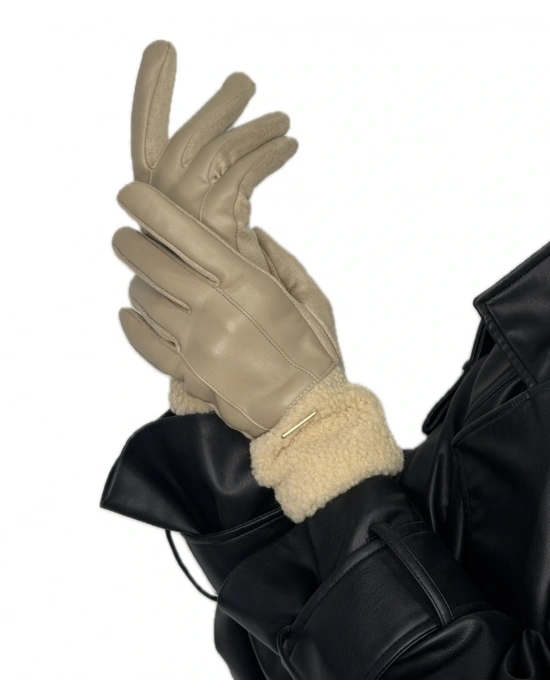 Tüysüz Deri Eldiven(krem)