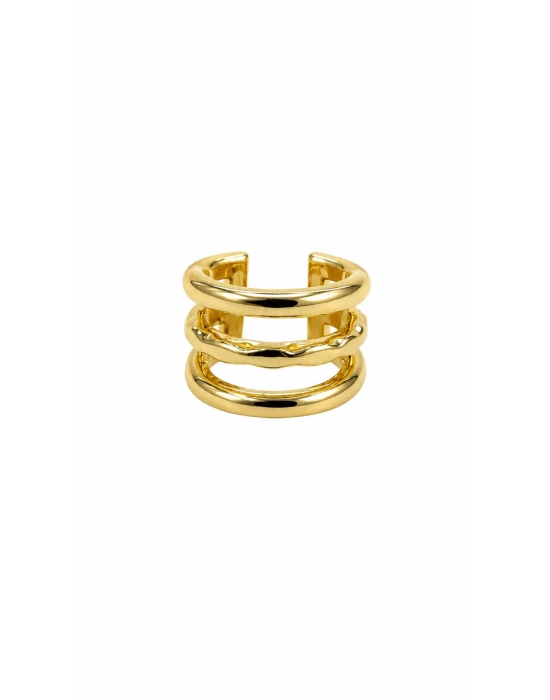 Üç Sıra Gold Metal Kıkırdak Küpe-Earcuff
