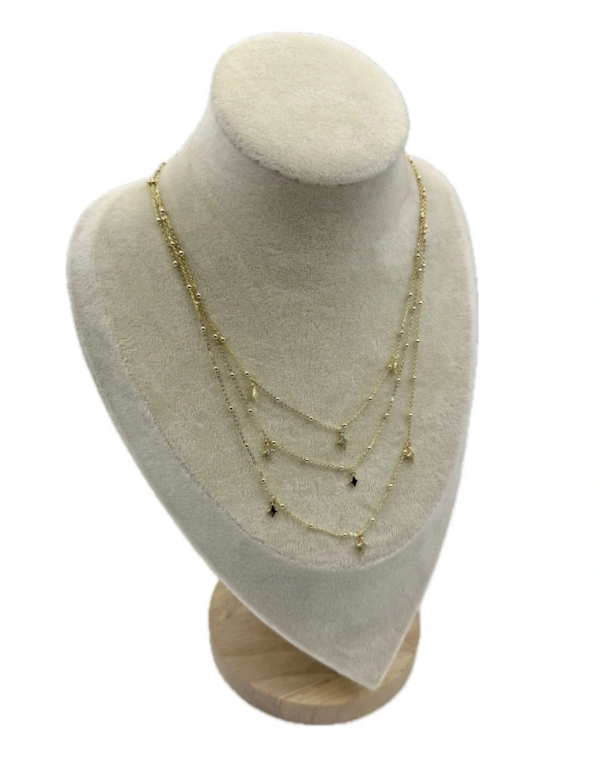 Üç Sıra Kutup Yıldızlı Topçuk Zincir Detay Kolye(39-43-48cm)