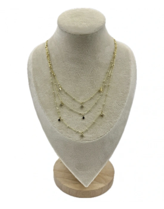 Üç Sıra Kutup Yıldızlı Topçuk Zincir Detay Kolye(39-43-48cm)