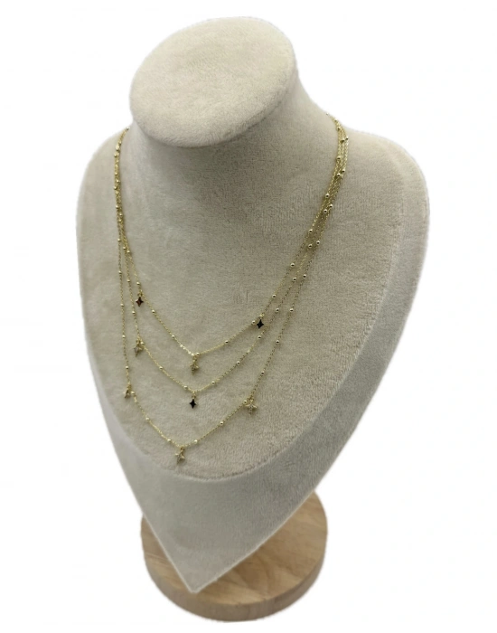 Üç Sıra Kutup Yıldızlı Topçuk Zincir Detay Kolye(39-43-48cm)