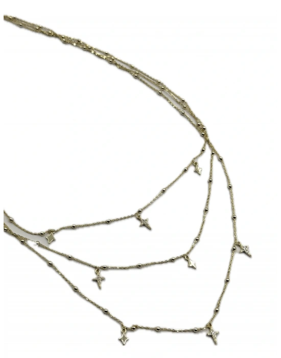 Üç Sıra Kutup Yıldızlı Topçuk Zincir Detay Kolye(39-43-48cm)
