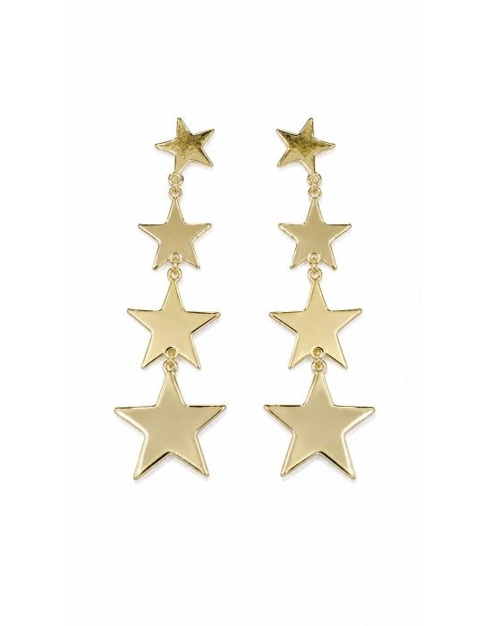 Üçlü Yıldız Figür Gold Küpe