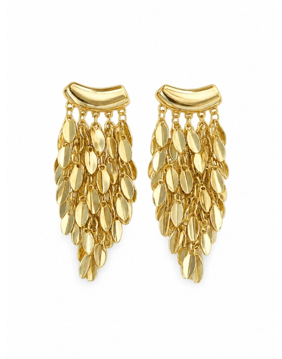 Yaprak Pul Model Sallantılı Gold Küpe