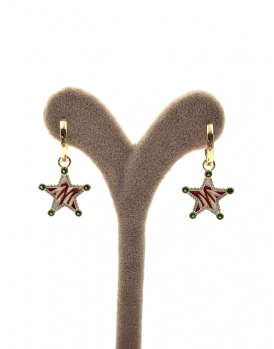 Yeşil Taş Detay Yıldız Küpe