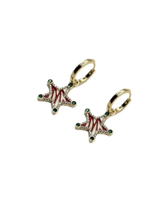 Yeşil Taş Detay Yıldız Küpe