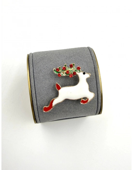 Yılbaşı Geyik Figürlü Mine ve Taş Detay Broş