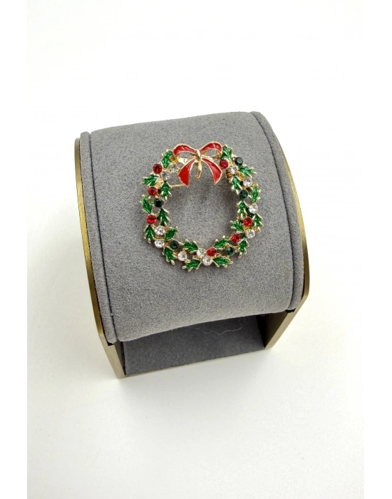 Yılbaşı Kapı Süsü Figürlü Kurdele Detay Broş