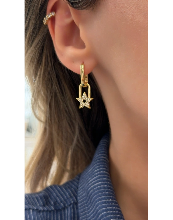 Yıldız Charm Sallantılı Gold Kadın Küpe
