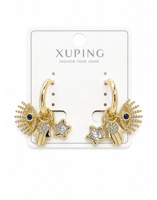 Göz Charmlı Sallantılı Gold Küpe