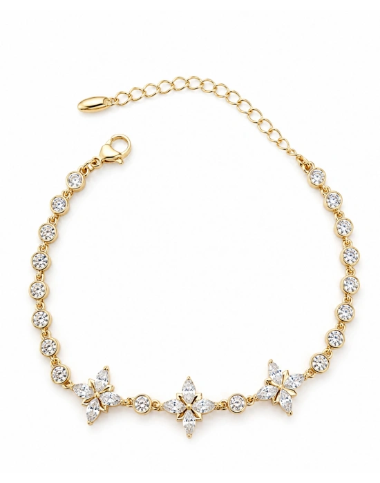 Yonca Model Taş Detay Gold Bileklik (17cm-uzatma dahil 23cm)