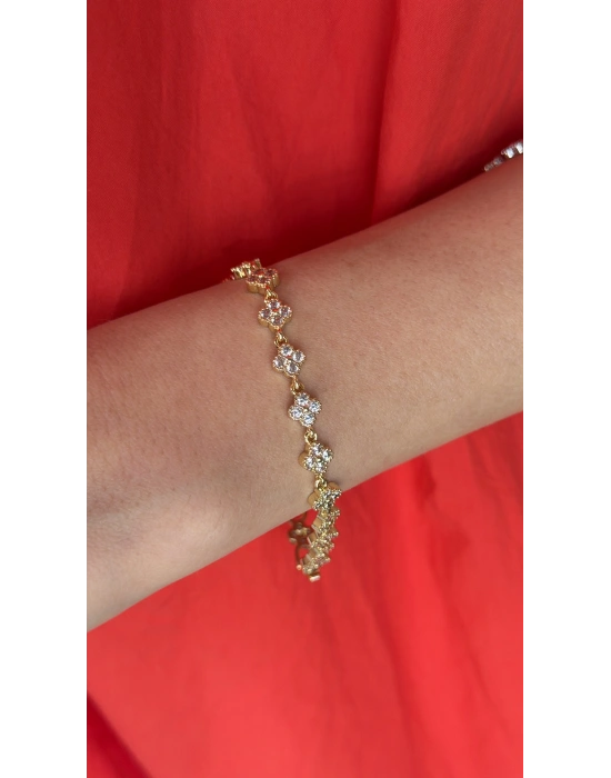 Yonca Model Taşlı Gold Kadın Bileklik (18cm-uzatma dahil 19 cm)