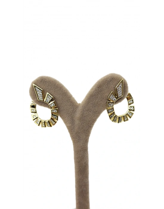 Yuvarlak Model Dişli Taş Detay Küpe