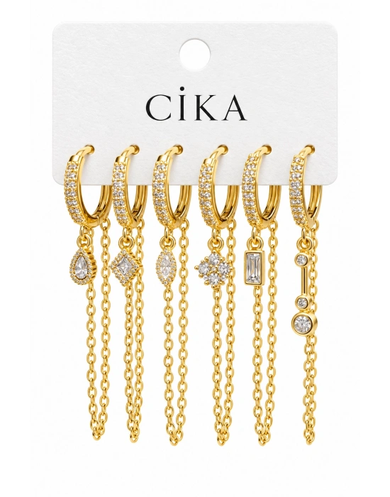 Zincir Sallantılı 6lı Set Küpe