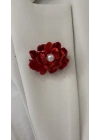 Kırmızı İnci Detay Çiçek Broş