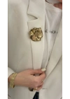 Taş Detay Gold Çiçek Broş