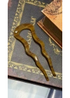 France Handmade Kemik Zigzag Topuz Tokası Karamel