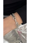 Taşlı Kalın Ok Bileklik Gümüş (19 cm )