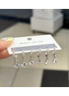 Kare Taş , Damla Taş , Yuvarlak Taş 6lı Set Küpe Gümüş