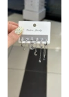 Ay Yıldız Mavi Taş Detay 6lı Set Küpe Gümüş