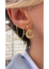 Ay Yıldız Mavi Taş Detay 6lı Set Küpe Gold