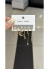 Ay Yıldız Mavi Taş Detay 6lı Set Küpe Gold