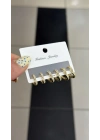 3 Boy Kalp Figür 6lı Set Küpe Gold