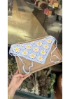 Mavi Çiçek Motif Örgü Bandana
