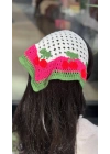 Kiraz Motif Örgü Bandana -Pembe