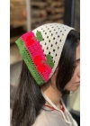 Kiraz Motif Örgü Bandana -Pembe