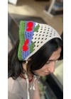 Kiraz Motif Örgü Bandana -Mor