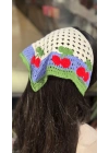 Kiraz Motif Örgü Bandana -Mor