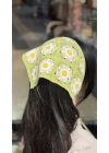 Yeşil Çiçek Motif Örgü Bandana