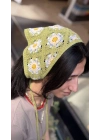 Yeşil Çiçek Motif Örgü Bandana