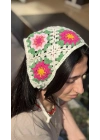 Pembe - Fuşya Çiçek Motif Örgü Bandana