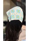 Mavi Çiçekli Motif Örgü Bandana
