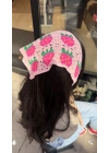Pembe Çilek Motif Örgü Bandana