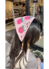 Pembe Çilek Motif Örgü Bandana