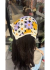 Mor Sarı Çiçek Motif Bandana